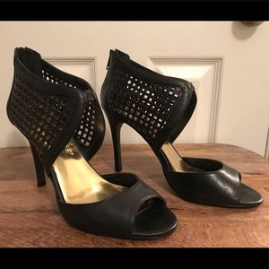 Jessica Simpson Black Leather Open Toed Heels